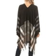 thumbnail image 3 of Sakkas Avi Women's Reversible Open Front Poncho Cardigan Ruana Cape Shawl W/Fringe - Stripe White - One Size Regular, 3 of 7