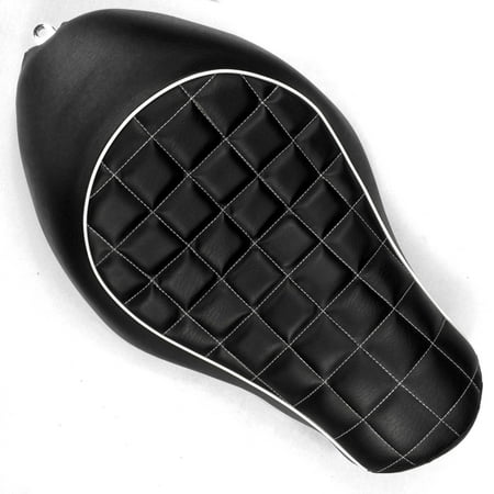 HTT Motorcycle Black Custom Solo Driver Checks Style Leather Seat For 2005 2006 2007 2008 2009 2010 2011 2012 2013 Harley Davidson XL883N XL883L