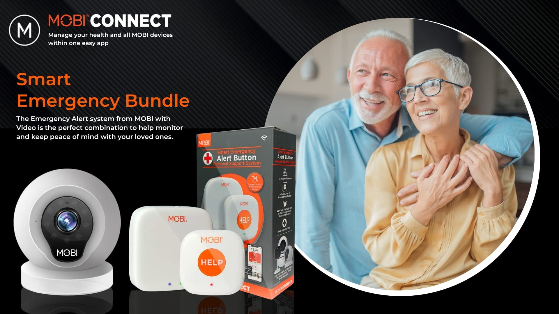 MOBI Connect Emergency Alert System Bundle - Caregiver Support SOS Button with Multi-Purpose Monitor