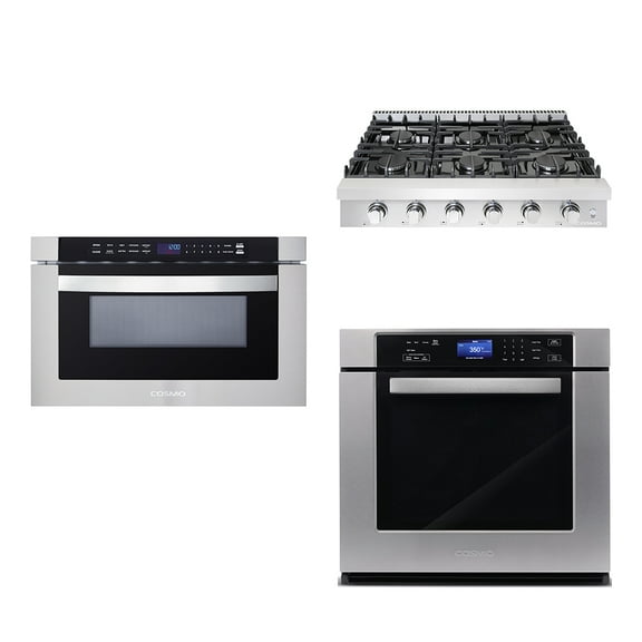 3 Piece Kitchen Package With 36" Slide-In Gas Cooktop 24" Built-In Microwave Drawer 30" Single Electric Wall Oven