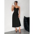 thumbnail image 5 of Black Satin Slip Dress With Spaghetti Straps And V-Neck For Evening Or Date Wear, 5 of 8
