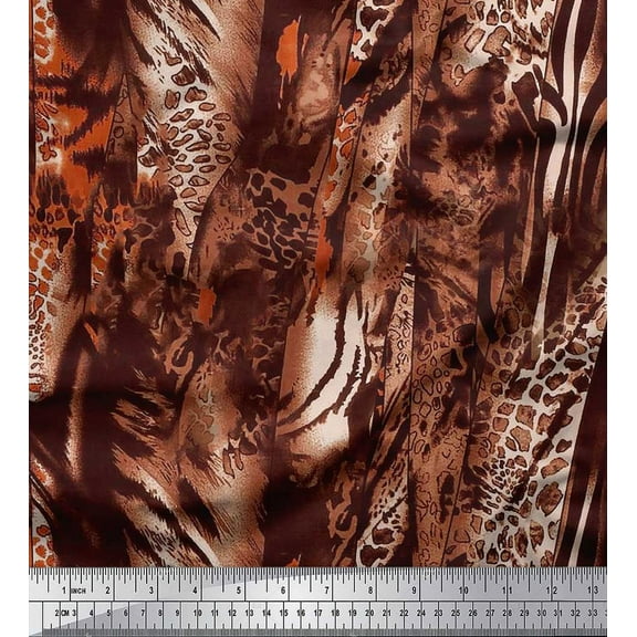 Soimoi Brown Cotton Duck Fabric Leopard & Wild Animal Skin Print Fabric by The Yard 42 Inch Wide