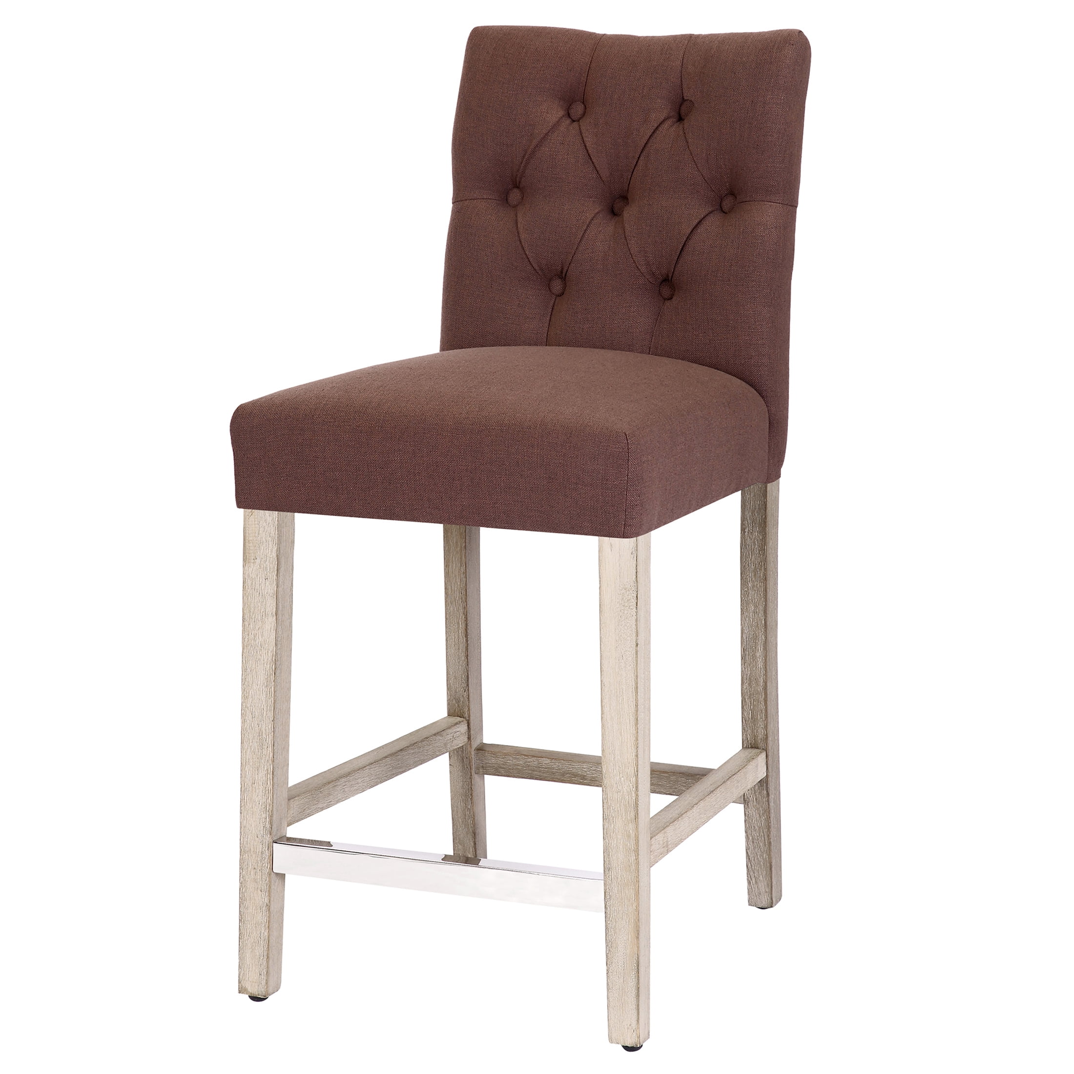 WestinTrends Hayes Counter Height Chairs, Linen Upholstered Button Tufted Kitchen Counter Bar Stools with Back Solid Wood Legs, Brown