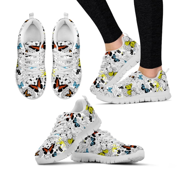 Zapatillas de plataforma cómodas con estampado de mariposas, ligeras, con cordones, para exteriores, informales, con suela negra