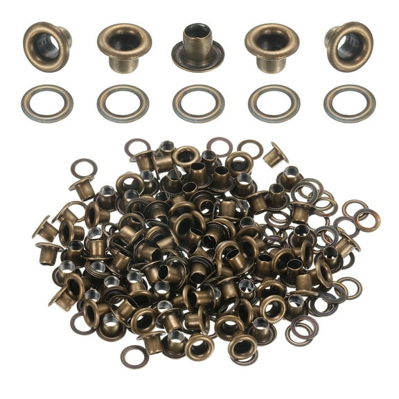 Uxcell 100Set Grommets Eyelets 3mm 1/8 Inch Brass Eyelets Kit with Washers for Fabric Curtain Tarps Leather Belt Shoes Bag DIY, Brown