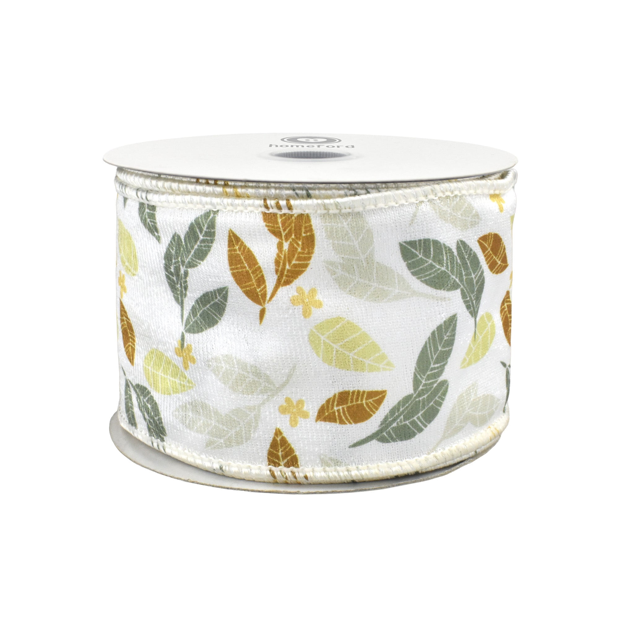 Homeford Leaves Textured Finish Wired Ribbon, White/Natural/Green, 2-1/2-inch, 10-yard