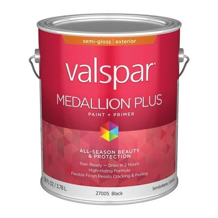 Valspar 27005 Black Medallion Plus Exterior Paint & Primer, Semi-Gloss, 1 Gallon