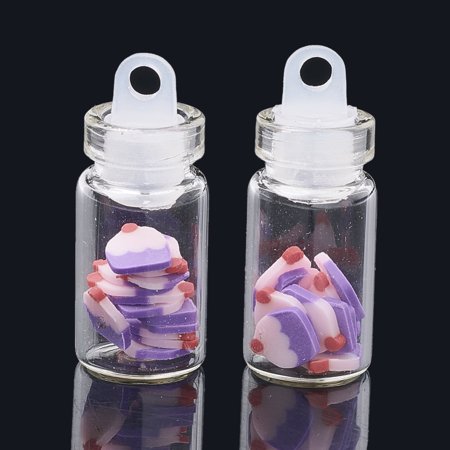 Handmade Polymer Clay Nail Art Decoration Accessories with Glass Wishing Bottle and CCB Plastic Bottle Stopper Cake Medium Orchid 5.5~7x4~6x0.1~1mm bottle: 27.5x11mm hole: 3mm