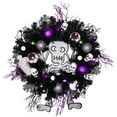 thumbnail image 3 of Northlight Purple and Black Spooky Skeleton Pine Halloween Wreath, 24-Inch, Unlit, 3 of 11