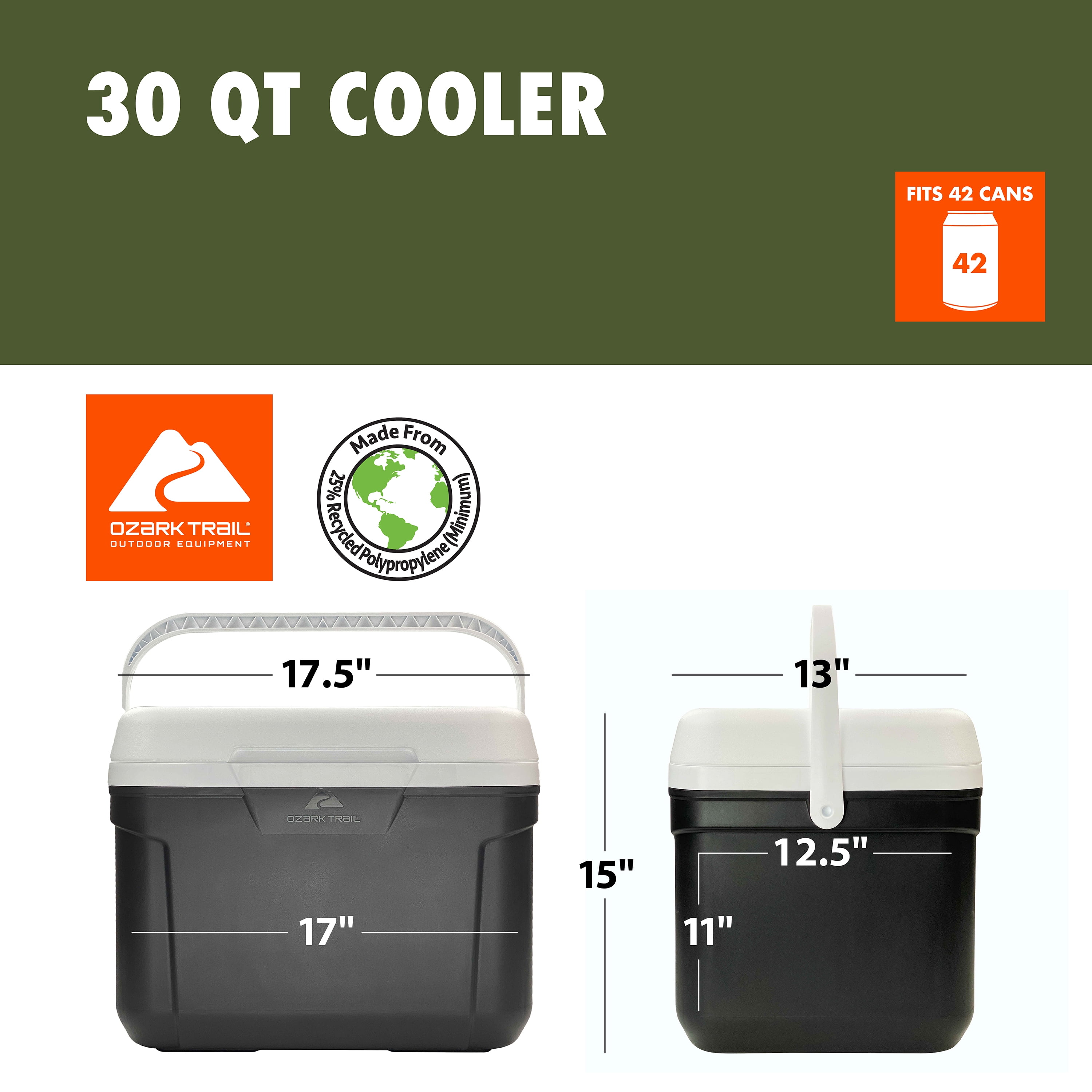 Ozark Trail 30 qt 42-Can Hard-Sided Cooler, Gray