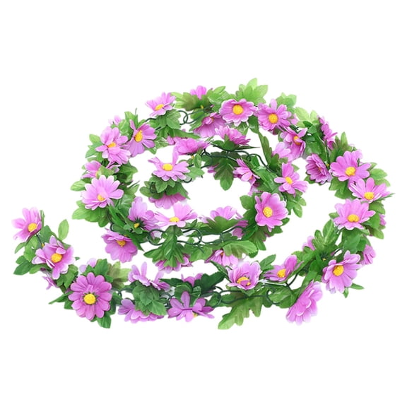 Artificial Daisy Vine Garland, 60 Flowers 2M Flexible Wreath for Indoor Wall Window Pipe Cover Decor (Purple)