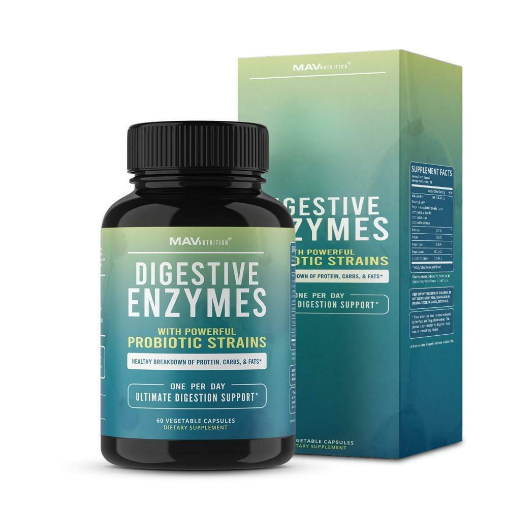 MAV Nutrition Digestive Enzymes & Probiotics, Digestion Aid with 3 F3