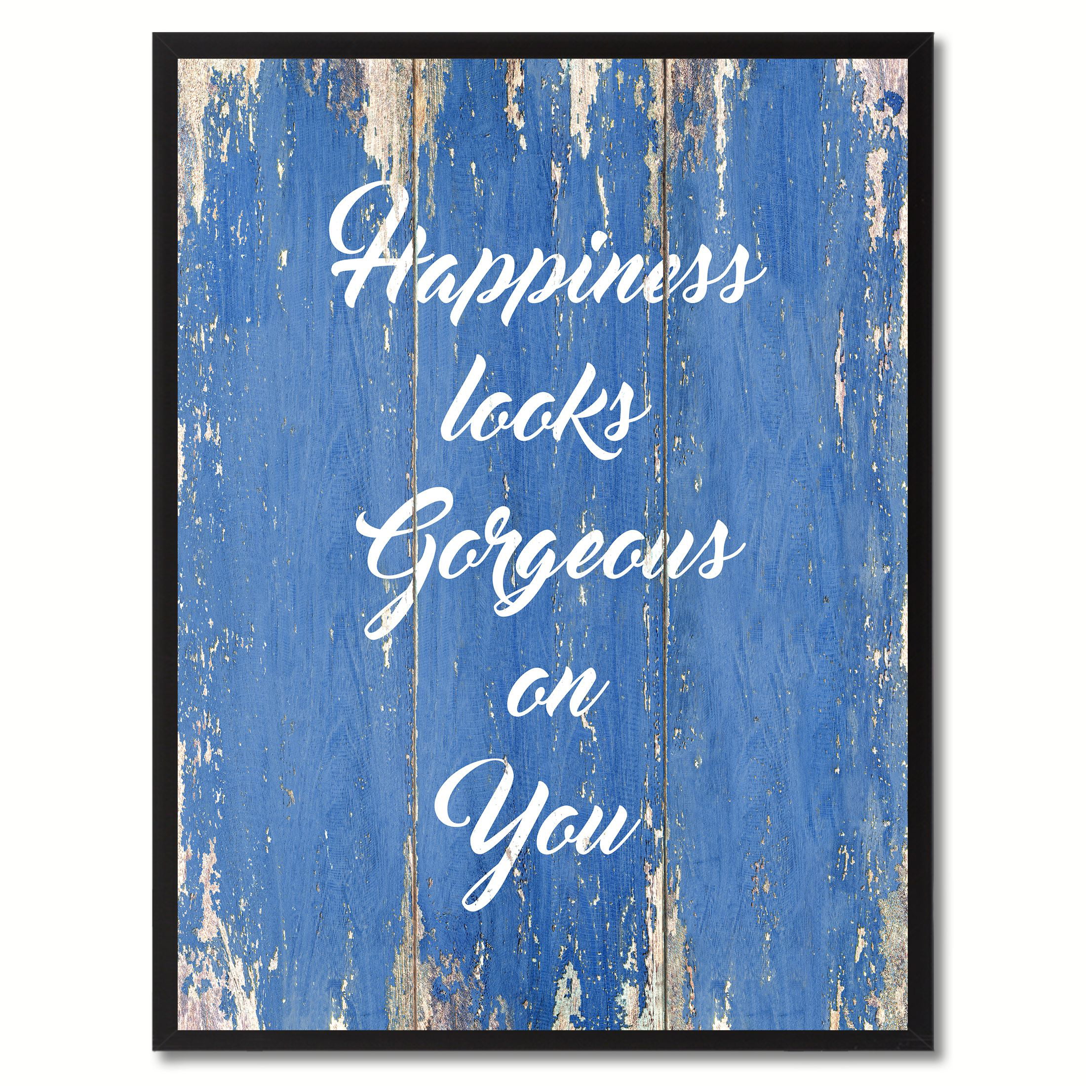 Happiness Looks Gorgeous On You Framed Canvas Blue Quote Office Wall Art Print 