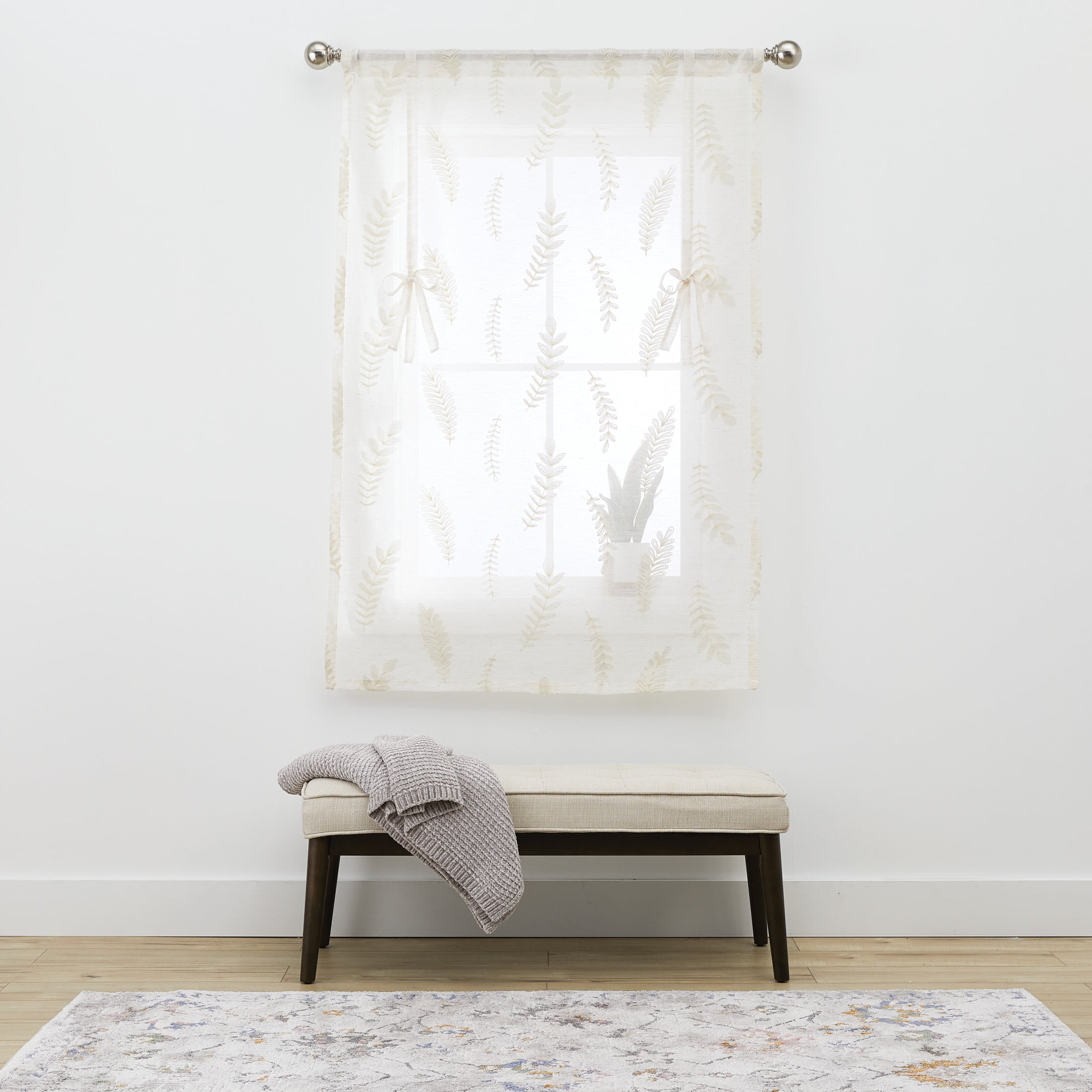 Better Homes & Gardens Embroidered Botanical Balloon Shade, Papyrus Beige, Polyester, Recycled Poly, Linen, 42"W x 63"L, 1 Piece, Adult