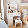 thumbnail image 3 of Eonox Makeup Vanity Desk with LED Lighted Mirror, Vanity Table with 4 Drawers & Open Shelves, Contemporary Dressing Table Set with Stool for Bedroom, 3 of 7