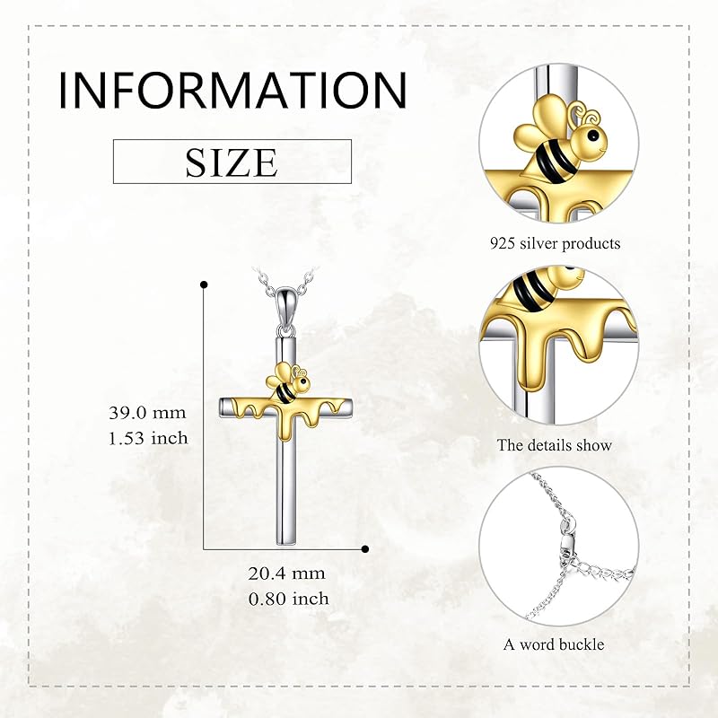 DOLIOX Cross Necklace for Women Sterling Silver Butterfly Bee Ladybug Pendant Necklaces Insect Jewelry Christian Gifts for Women