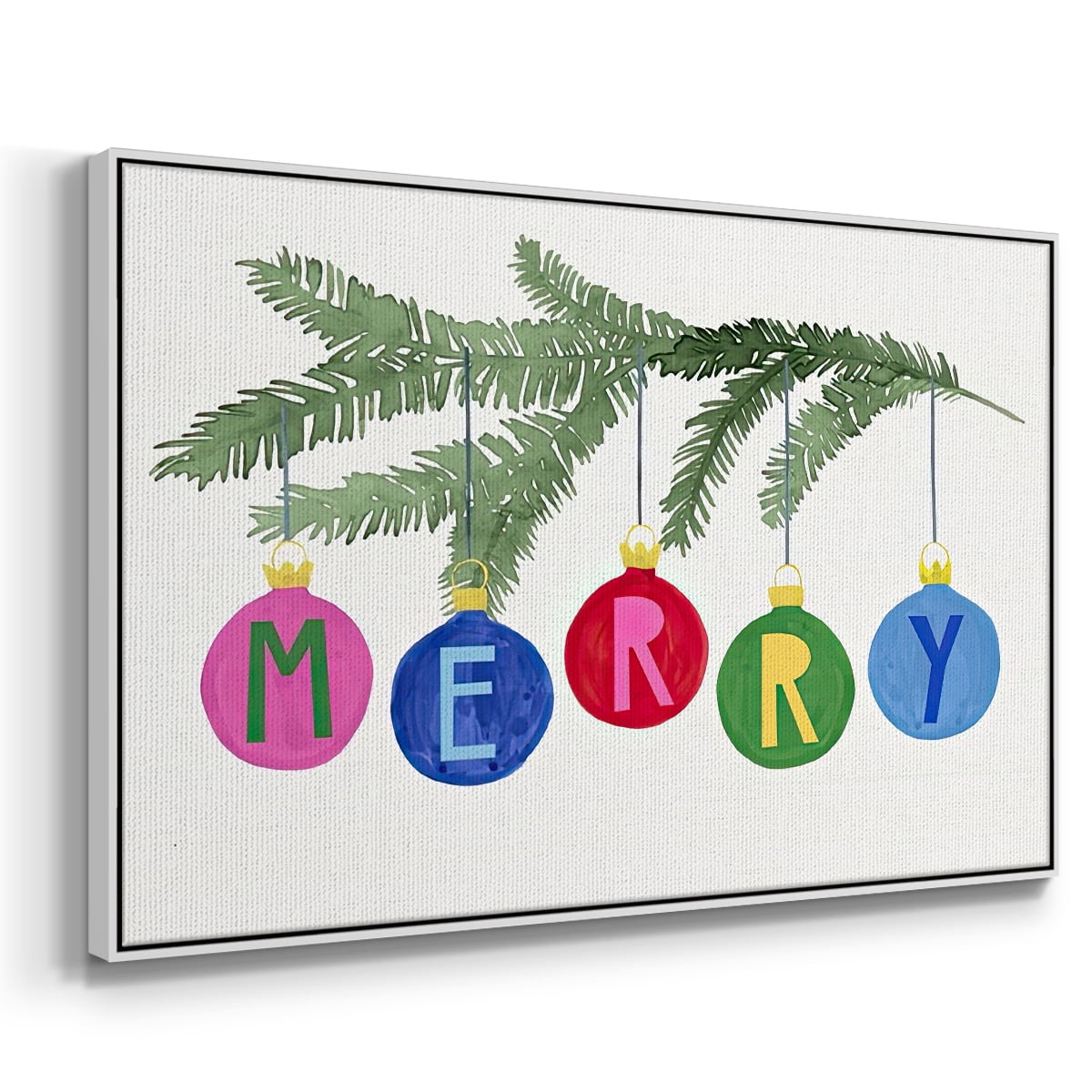 Colorful Christmas Collection A - Framed Gallery Wrapped Holiday Canvas - 27 x 41 - White Frame