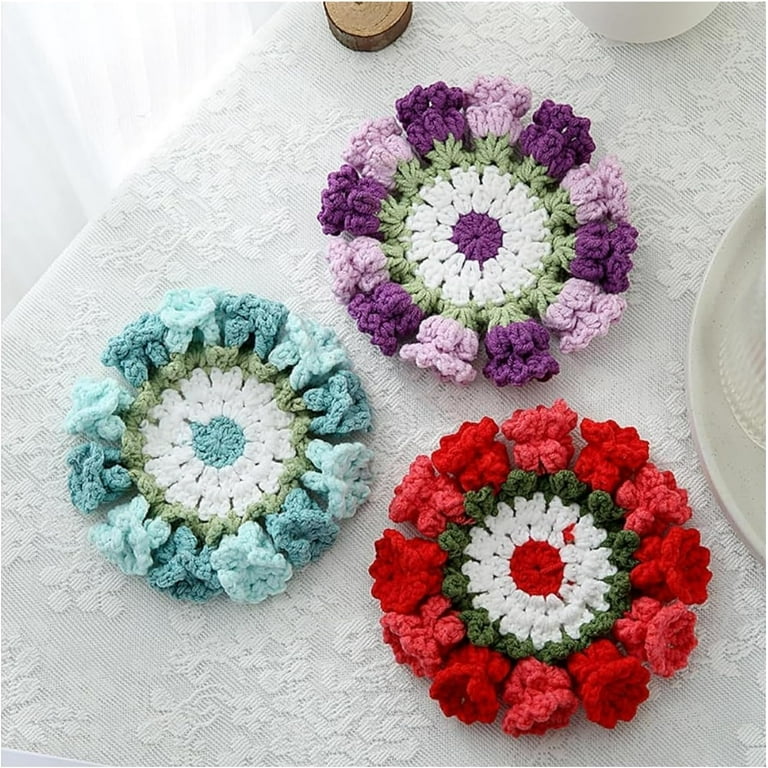 Crochet Flower Coasters, Hand Knit Crochet Suzuran Flower Coaster