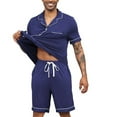thumbnail image 4 of Men Summer Pajamas Sets Short Sleeve Sleepwear Button-Down PJs Sets Two-Pieces Loungewear with Pockets, 4 of 6