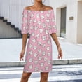 thumbnail image 2 of Seamless Pattern with Cute Teeth Women's Off The Shoulder Ruffles Summer Wedding Guest Loose Casual Party Beach Dress, 2 of 9