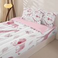 thumbnail image 3 of Castle Fairy Animal Lion Elephant Giraffe Zipper Full Size Comforter Sets with Fitted Sheet and 2 Pillowcases,Tropical Palm Tree Leaves Zipper Bedding Set,Light Pink White,Pink Reversible,4pcs, 3 of 6