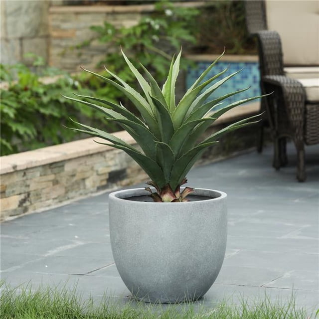 Luxen Home Round Light Gray Finish Planter (Small)
