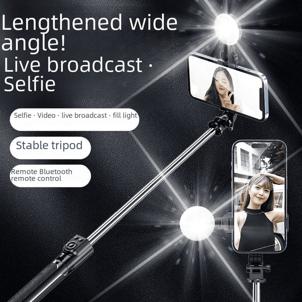 Trípode para selfies con teléfono móvil de 1,4/1,7 metros de largo, soporte en vivo con trémolo, luz para fotografía en el suelo integrada