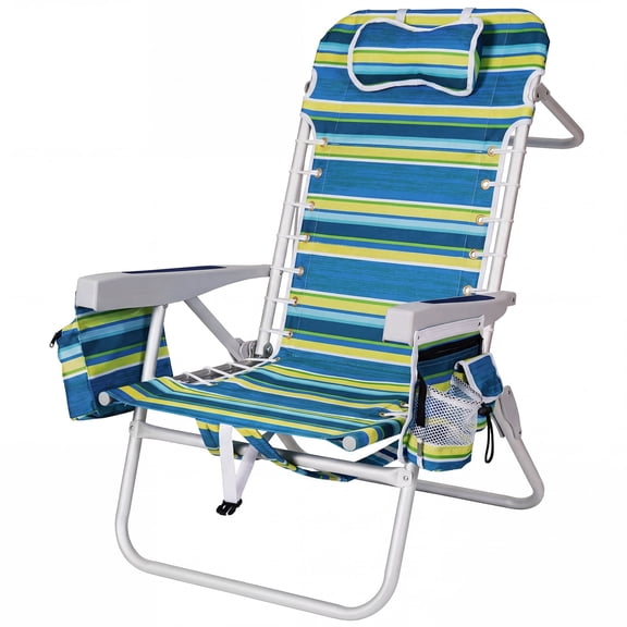 SUNSPIRE 17 in High Seat Beach Chair for Adults, 5-Position Backpack Folding Chair with Cooler Bag Cup Phone Holder, Towel Bar Storage Pocket