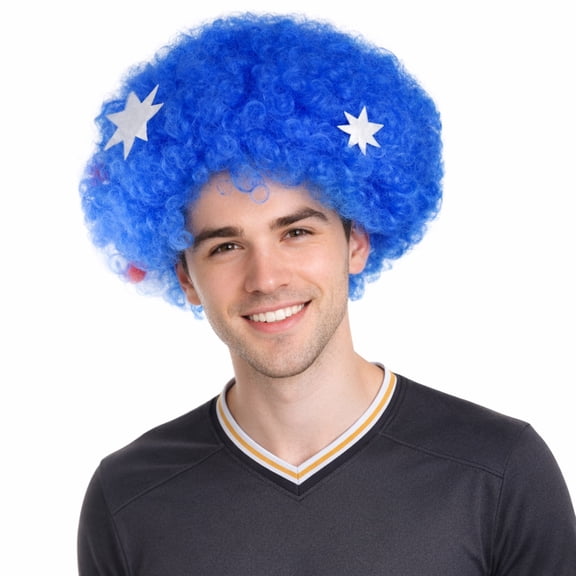 HPO Adult Unisex Patriotic Australia Sport Flag Sport Fun Wig | Blue Color Wig Synthetic Fibers