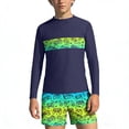 thumbnail image 1 of Bathing Suits for Teens Rash Guard Swimsuits Set for Boys Hawaiian Print Long Sleeve Swim Shirt with Swim Trunks Vacation Modest Two Piece Swim Set for 3-14Years, 1 of 7