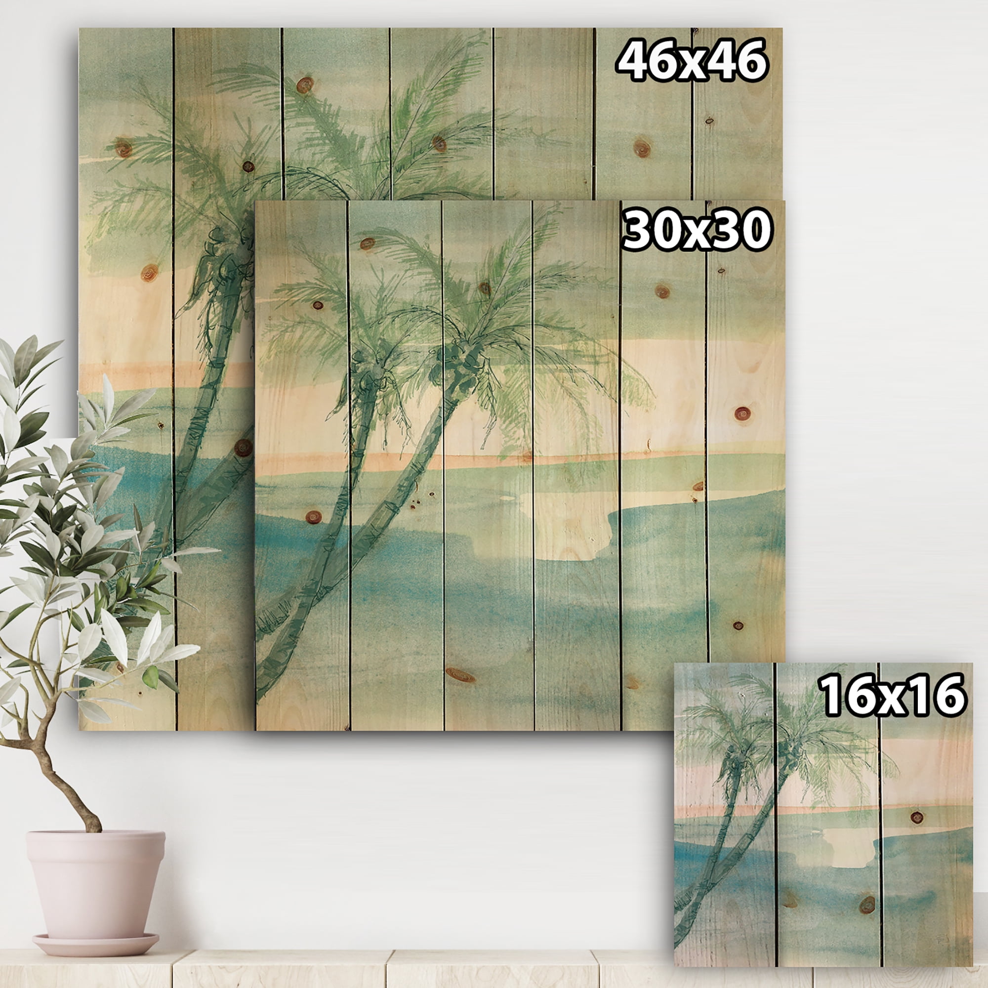 Designart 'Peaceful Dusk I Tropical' Tropical Print on Natural Pine Wood