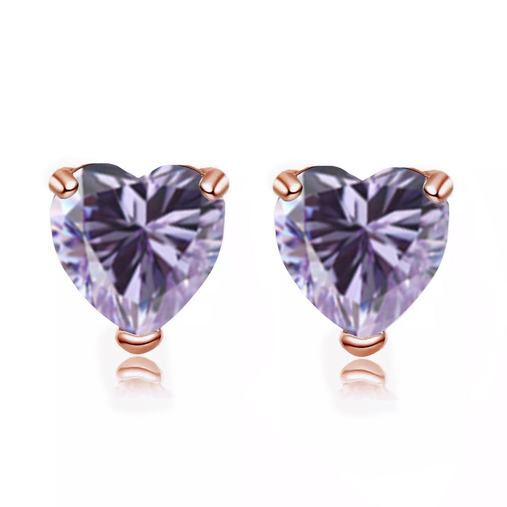 24k Rose Gold Plated Over Sterling Silver 1/2 Carat Heart Created Tanzanite  Stud Earrings