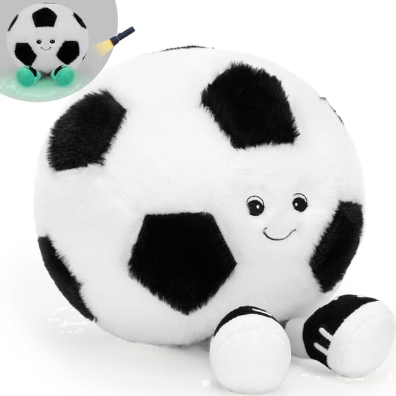 MorisMos 7.9in Glowing Soft Soccer Plush Pillow, Stuffed Soccer Ball Toy