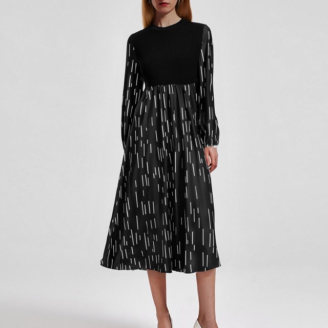 Aqestyerly Robe Maxi Fluide pour Femmes - Robe Décontractée à Manches Longues Inspirée des Français (9)