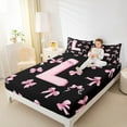 thumbnail image 4 of Feelyou Kawaii Monogrammed L Queen Sheet Sets for Teen, Black Pink Bow-tie Flat Sheet, Cartoon Princess Bow Queen Fitted Sheet, Microfiber Bedroom Decor, 4 Pieces, 4 of 7