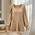 thumbnail image 5 of yillto Womens Square Neck Sweater Lightweight Knit Puff Long Sleeve Cute Loose Sweaters with Pockets, 5 of 5