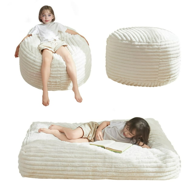 Puf para niños MAXYOYO, convertible, de piel sintética, color beige