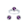 thumbnail image 3 of ADIRFINE 925 Sterling Silver Colored Cubic Zirconia Halo Ring Earrings Set, 3 of 5