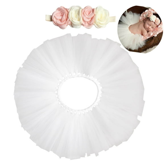 Baby Tutu Skirt Adjustable Newborn Photo Skirt Infant Tulle Skirt with Headband