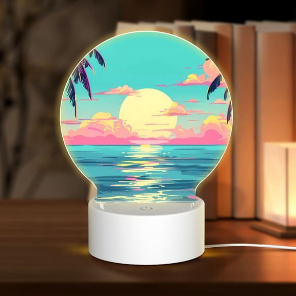 Naloa Retro Palm Beach Sunset Acrylic LED Night Light Custom LED Lights Personalized Nightlight Customized Gifts for Family Couples Friends