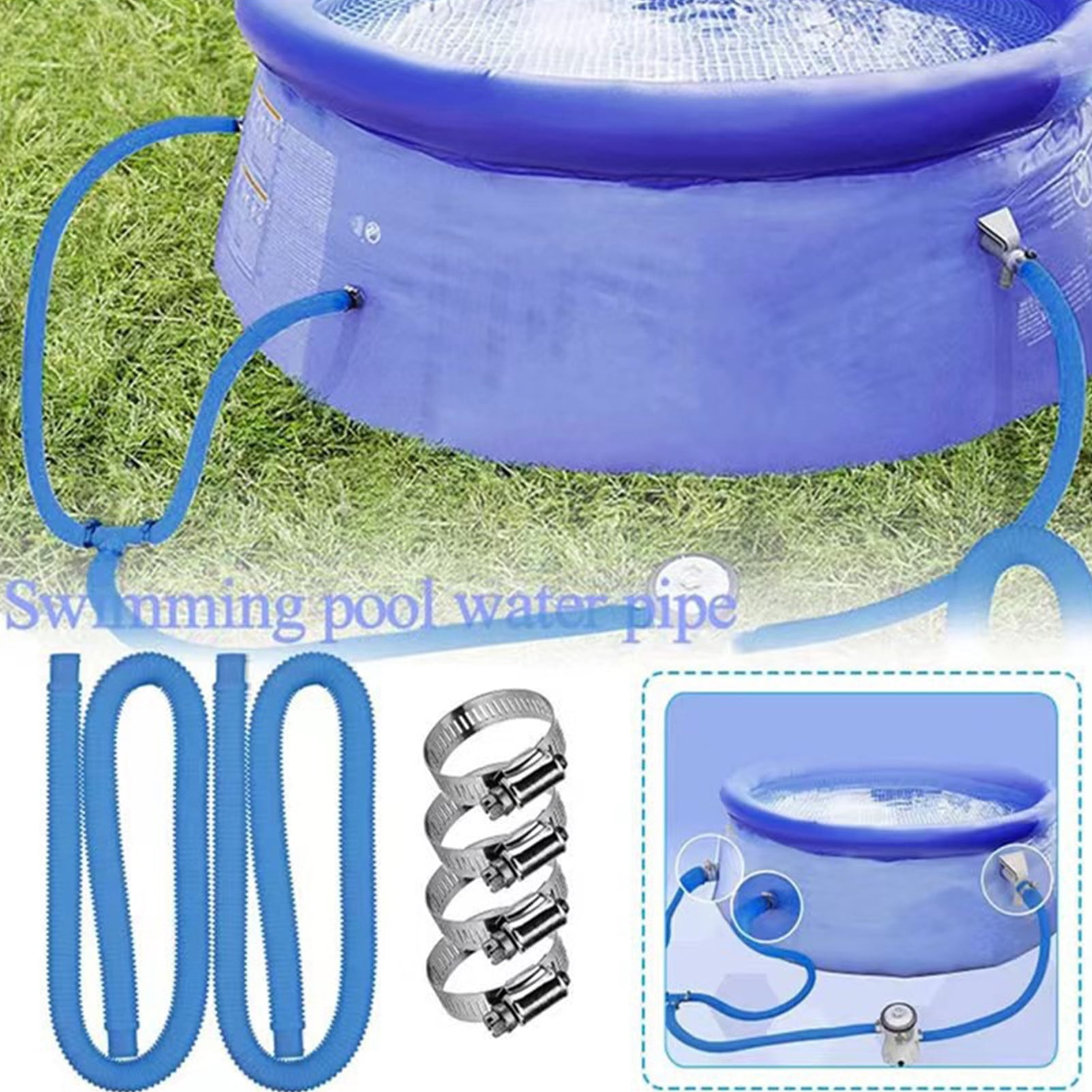 harmtty Pool Hose with Clamps Spiral Wound Structure Good Flexibility Leakproof Plastic Pool