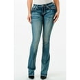 thumbnail image 2 of Grace in LA Women's Aztec Feather Embroidered Faux Flap Pocket Bootcut Jeans (28, Blue Stonewashed), 2 of 3
