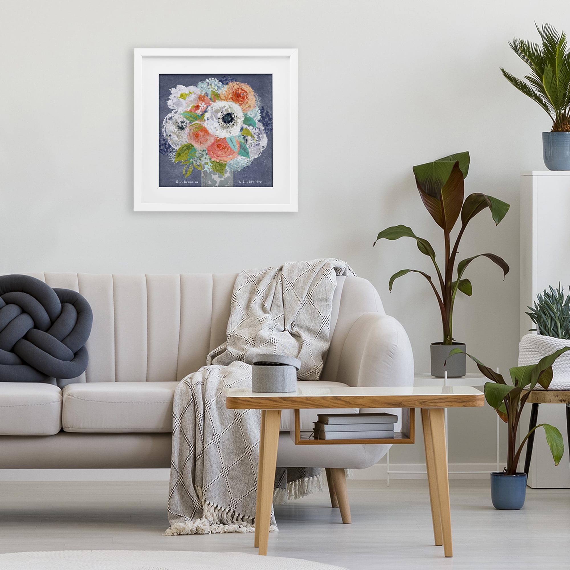 Stupell Industries Happiness Is An Inside Job White Framed Print Under Glass, design by Suzanne Nicoll