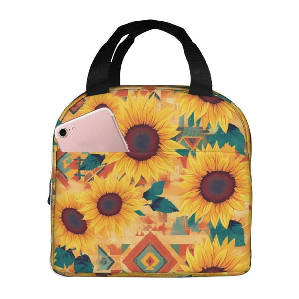 Easygdp Bohemian Sunflower Bolsa Térmica Premium - Tela Oxford Impermeable, Gran Capacidad, Bolsillo Frontal, Unisex para Trabajo, Escuela, Actividades al Aire Libre y Picnics
