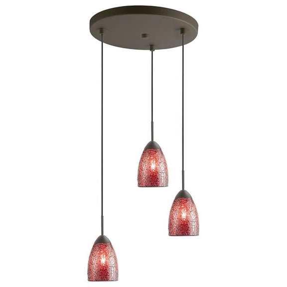 Pemberly Row 3-Light Glass Cluster Pendant in Bronze/Mosaic Red