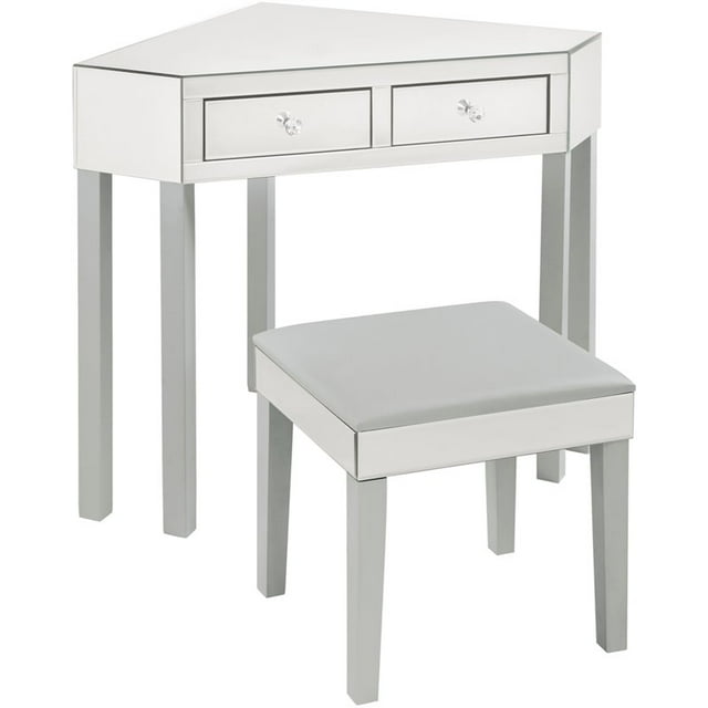Posh Living Perry 2-Drawer Wood Vanity Set with Crystal Knobs in Gray/White