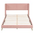 thumbnail image 6 of Modern Queen Size Platform Bed with Metal Legs and Corduroy Headboard, Wooden Bed Frame for Bedroom, Pink, 6 of 7