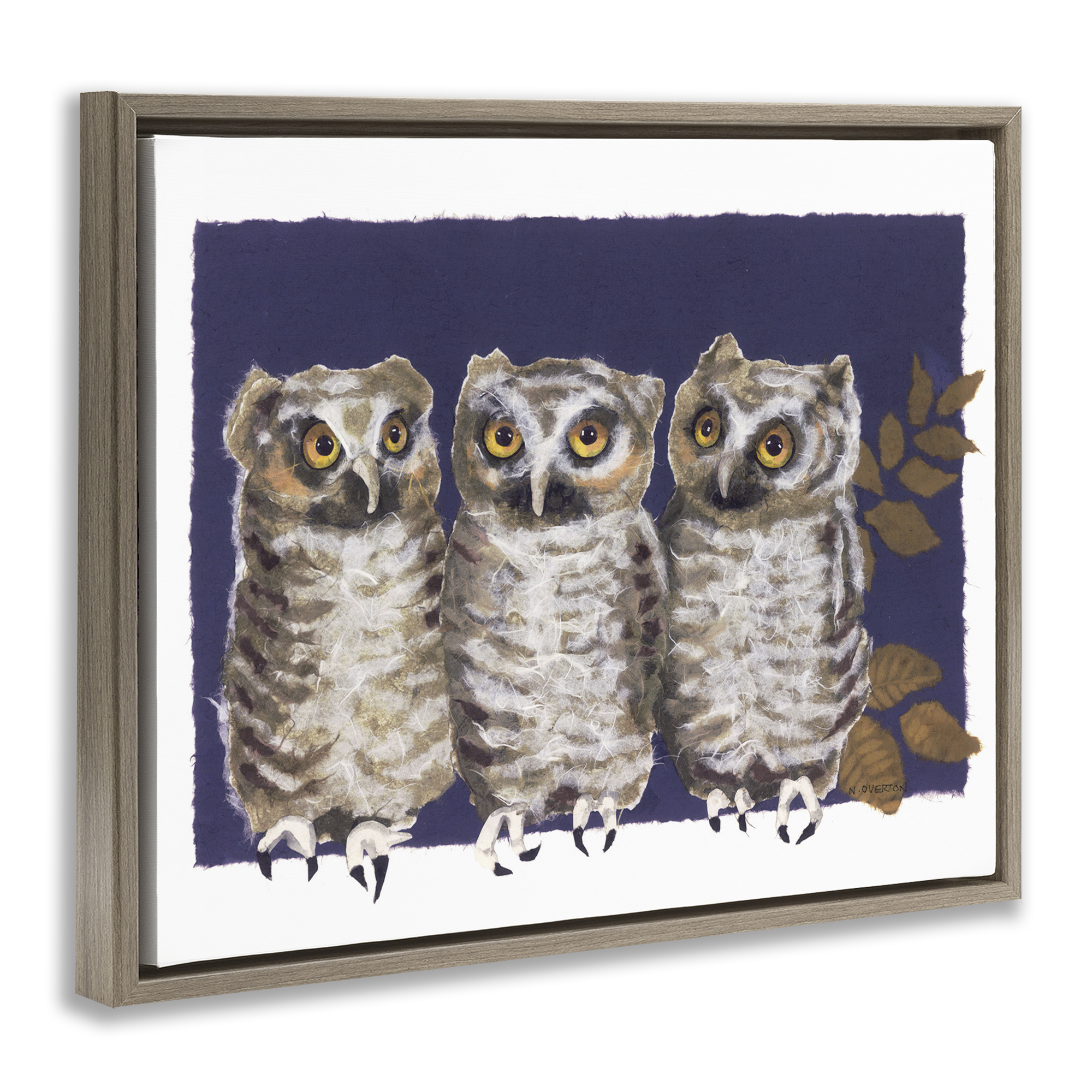 Stupell Industries Owl Trio & Leaves Animals & Insects Painting Brown Floater Framed Canvas Art Print Wall Art, 31 x 25