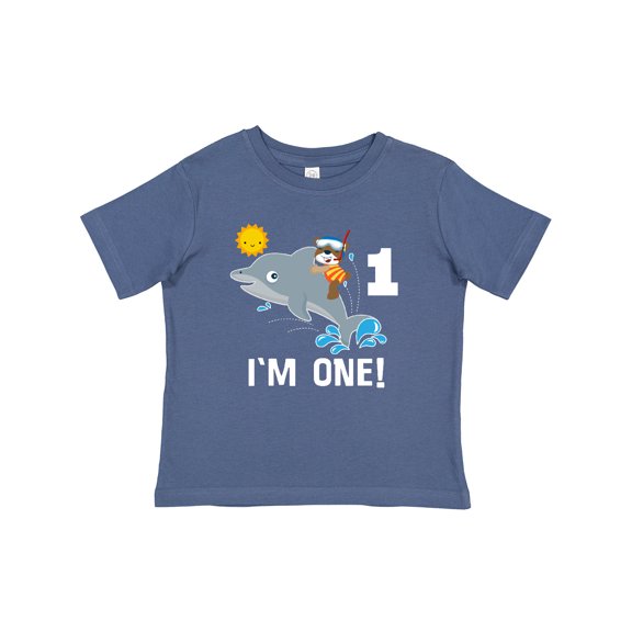 Inktastic First Birthday 1 Year Old Dolphin Boys or Girls Baby T-Shirt