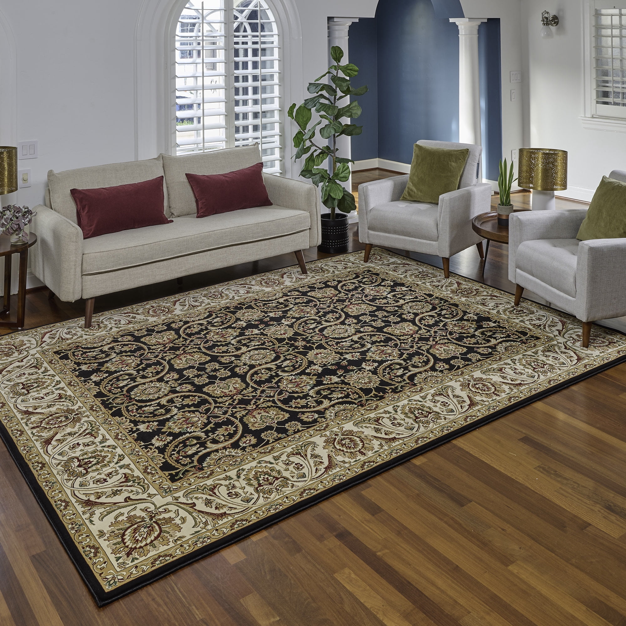 Gertmenian Majestic Croft Traditional Floral Black Indoor Area Rug, 5x8